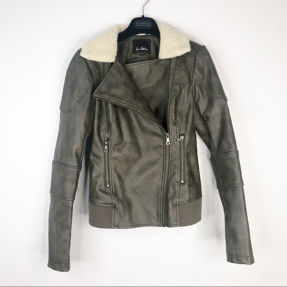 Sam Edelman Jackets & Blazers - Sam Edelman Faux Leather Moto Jacket Sherpa Collar